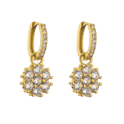Brass Jewelry Micro Pave 18k Gold Earrings Zircon Crystal Colored Diamond Flower Drop
