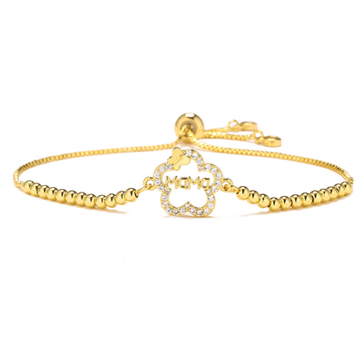 18k Gold Plated Diamond Custom Letter Mothers Day Bracelet Adjustable Beaded Tennis Chain