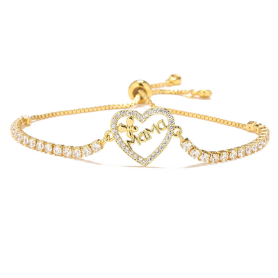 18k Gold Plated Diamond Custom Letter Mothers Day Bracelet Adjustable Beaded Tennis Chain