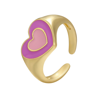 Summer Jewelry 14k Gold Plated Rings Open Adjustable Colorful Enamel Double Heart Chunky