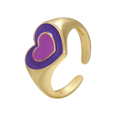 Summer Jewelry 14k Gold Plated Rings Open Adjustable Colorful Enamel Double Heart Chunky