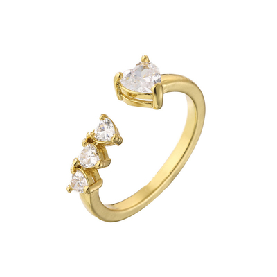 Zircon 18k Gold Plated Heart Diamond Rings Adjustable For Engagement Wedding