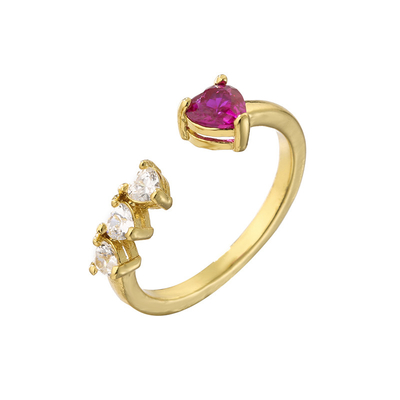 Zircon 18k Gold Plated Heart Diamond Rings Adjustable For Engagement Wedding