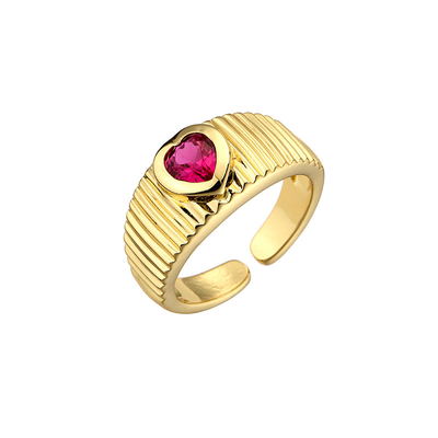 Colorful Heart Adjustable Chunky Rings Diamond Zircon 18K Gold Plated