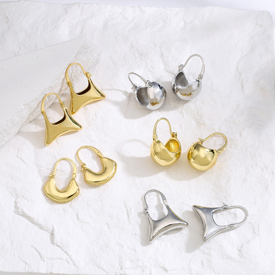 925 Sterling Silver Glossy 18k Gold Plated Brass Earrings Globe Ball Bag Shaped