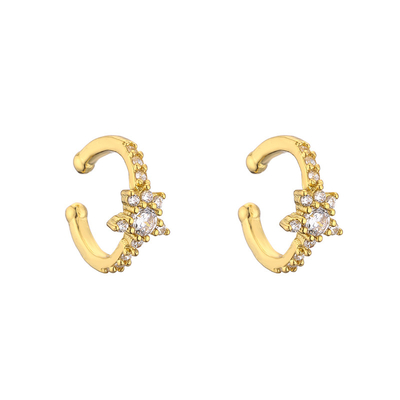 Gold Plated Diamond Ear Bone Clip Earrings 925 Silver Zircon Pentagram Heart