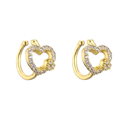 Gold Plated Diamond Ear Bone Clip Earrings 925 Silver Zircon Pentagram Heart