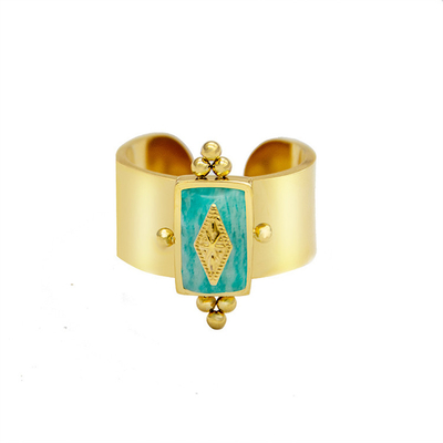 Opening Adjustable Gold Plated Band Rings Geometric Natural Turquoise Gemstone