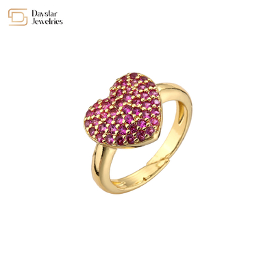 24k Gold Plated Diamond Jewelry Heart Love Rings Zircon Adjustable For Women