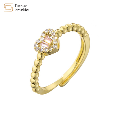 Women Gold Plated 18K Diamond Rings Zircon Crystal Love Heart Jewelry