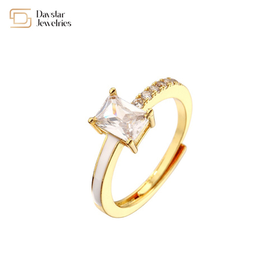 18k Gold Plated Square Diamond Rings Jewelry Adjustable Colorful Enamel Zircon