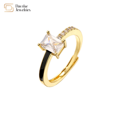 18k Gold Plated Square Diamond Rings Jewelry Adjustable Colorful Enamel Zircon