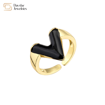 Glossy Enamel 18K Gold Plated V Letter Ring Adjustable Open Resizable