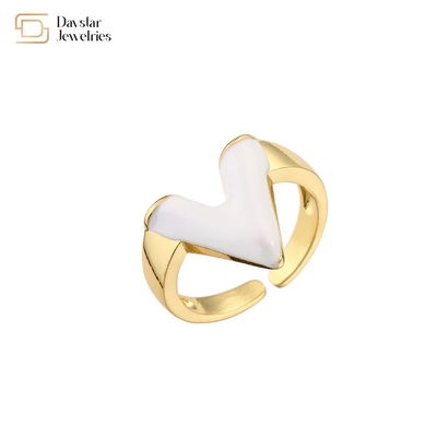 Glossy Enamel 18K Gold Plated V Letter Ring Adjustable Open Resizable