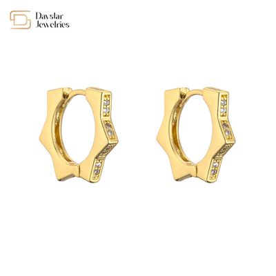 Geometric Brass 18k Gold Plated Hoop Earrings Diamond Zircon Huggie For Women