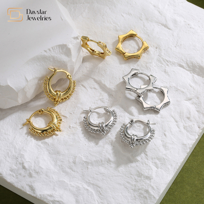 Geometric Brass 18k Gold Plated Hoop Earrings Diamond Zircon Huggie For Women