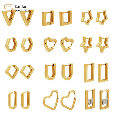 Stainless Steel 18k Gold Jewelry Geometric Heart Hexagon Triangle Hoop Earrings