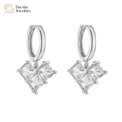 Women Diamond 18k White Gold Plated Earrings Cubic Zirconia Charm Pendant