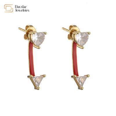Heart Triangle Colorful Enamel 14K Gold Jewelry Diamond Zircon Stud Earrings
