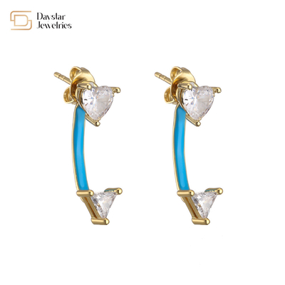 Heart Triangle Colorful Enamel 14K Gold Jewelry Diamond Zircon Stud Earrings