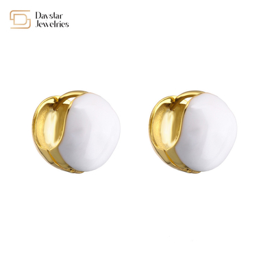 Summer Jewelry Enamel Round Ball Hoop Earrings 18k Gold Plated For Women