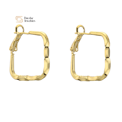 18k Real Gold Plated Brass Stud Earrings , Geometric Huggie Hoop Earrings