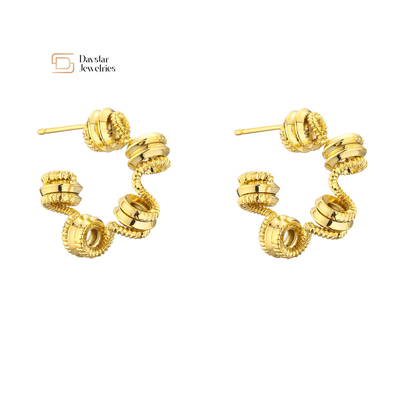 18k Real Gold Plated Brass Stud Earrings , Geometric Huggie Hoop Earrings