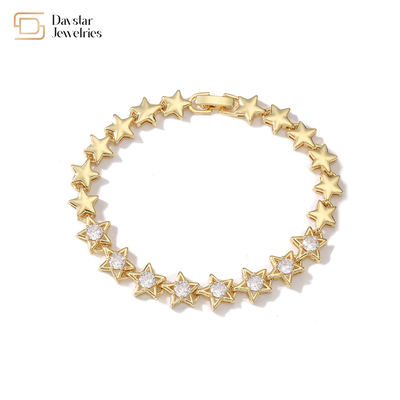 Jewelry Pentagram Star 18k Gold Bracelet Diamond Zircon For Women Men