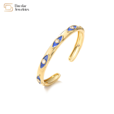Enamel Evil Eye 18k Gold Bangle Diamond Zircon Adjustable Open Bracelets Jewelry