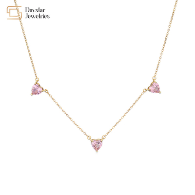 Heart Pink Ocean Blue Thin Chain Choker 18k Gold Plated Diamond Zircon Charms
