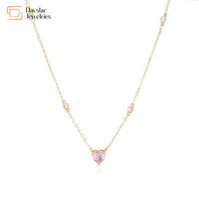 Women Choker Necklace 18k Gold Jewelry Heart Diamond Zircon Pendant Thin Chain