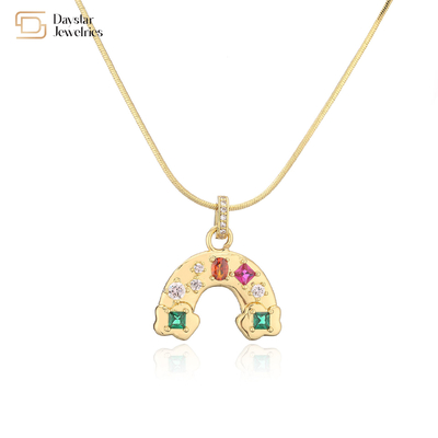 18k Gold Plated Rainbow Jewelry Set Colorful Diamond Gemstone Pendant