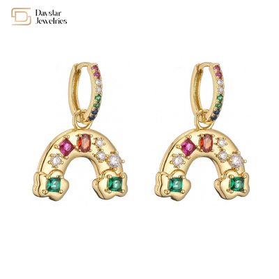 18k Gold Plated Rainbow Jewelry Set Colorful Diamond Gemstone Pendant
