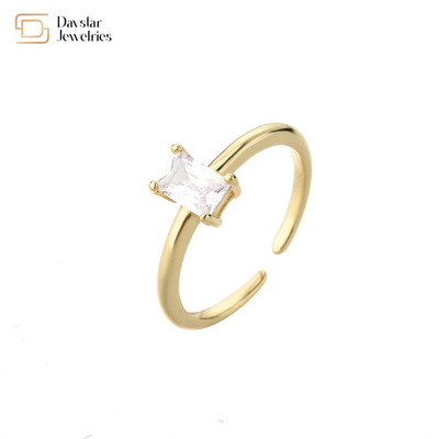 Square Crystal Zircon 18k Diamond Rings Gold Plated Adjustable Opening