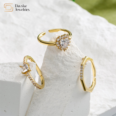 Women Men Wedding Engagement Heart Diamond Rings Adjustable 18k Gold Plated