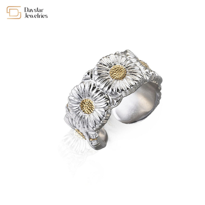 Daisy Stainless Steel Hip Hop Jewelry Chrysanthemum Flower Ring GD