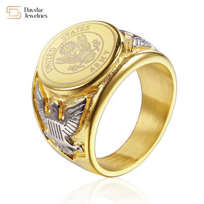 Men Signet Rings Stainless Titanium Steel Jewelry Military Flying Eagle Logo