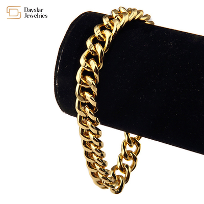 18k Gold Plated 316L Stainless Steel Jewelry Men Hip Hop Cuban Link Chain Bracelet