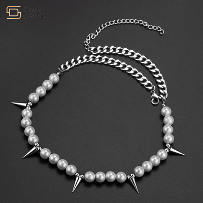 Pearl Cone Pendant Hip Hop Titanium Steel Necklace Clavicle Women Men