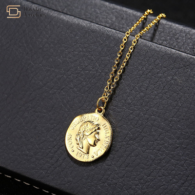 18k Gold Plated Titanium Steel Jewelry Irregular Queen Elizabeth Coin Pendant