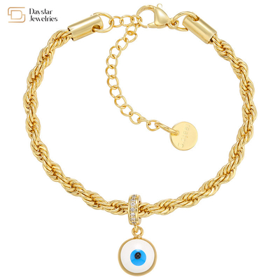 Twisted Gold Plated Stainless Steel Jewelry Enamel Evil Eye Pendant Bracelet