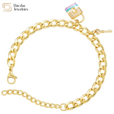 Butterfly Charm Bracelet Stainless Steel Jewelry Key Lock Pendant Gold Plated