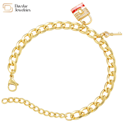 Butterfly Charm Bracelet Stainless Steel Jewelry Key Lock Pendant Gold Plated