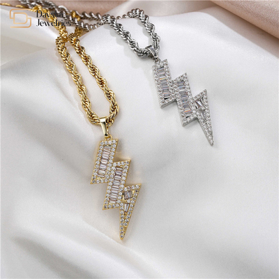 Diamond Zircon Lightning Bolt Necklace , Twist Stainless Steel Necklace Hip Hop Jewelry