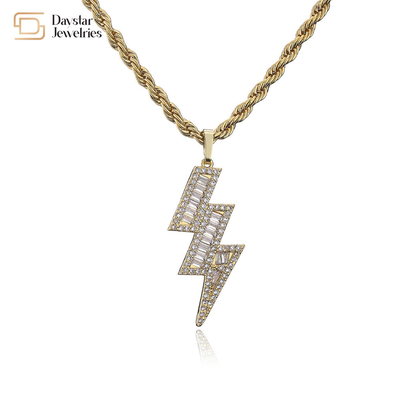 Diamond Zircon Lightning Bolt Necklace , Twist Stainless Steel Necklace Hip Hop Jewelry