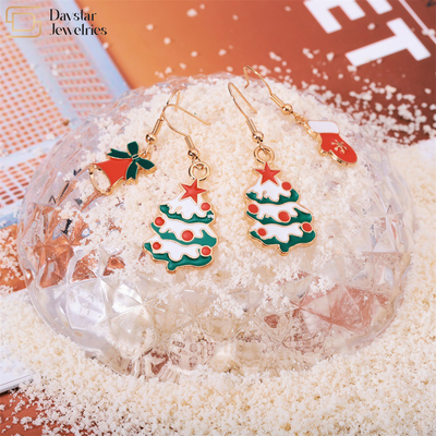 Elk Snowman Santa Silver Christmas Earrings , Xmas Tree Womens Holiday Earrings