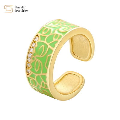 Enamel Gold Plated Adjustable Wide Band Rings , Colorful Dripping Oil Rings