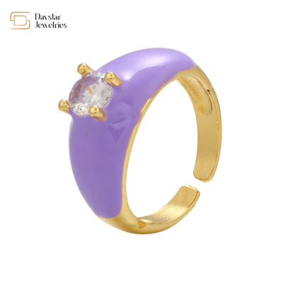 Colorful Summer Diamond Enamel Rings Gold Plated Adjustable Opening Zircon Chunky