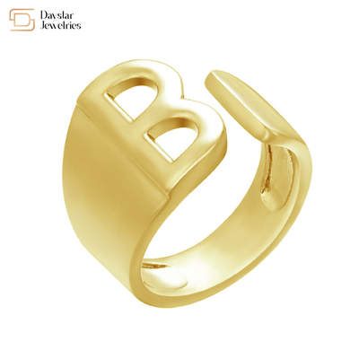 Gold Plated Adjustable Initial Letter Ring Custom Alphabet Chunky Jewelry