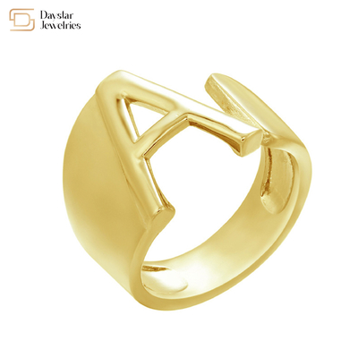 Gold Plated Adjustable Initial Letter Ring Custom Alphabet Chunky Jewelry